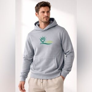 Jason Scott Gray Hoodie Pima Cotton Statue of Liberty Graphic M Athletic NYC